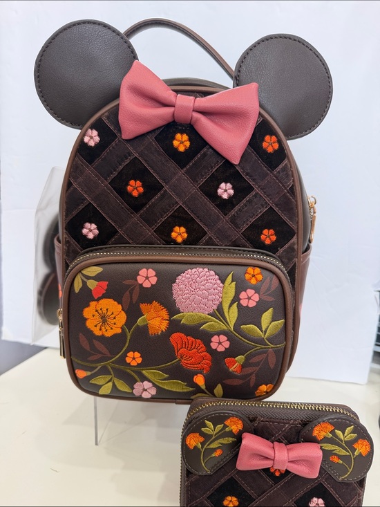Disney Handbags - Boxlunch Exclusive Disney Minnie Velvet Floral Mini Backpack & Matching Wallet
